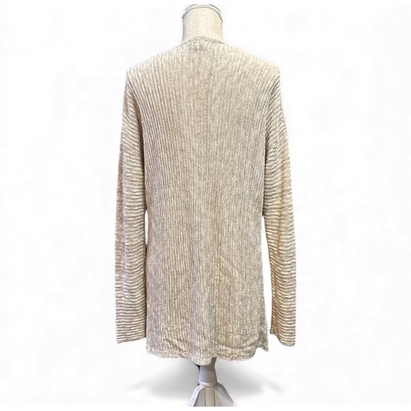 Tahari Womens Linen Blend Open Front Knit Cardigan Textured Beige Lightweight XL - Picture 6 of 11